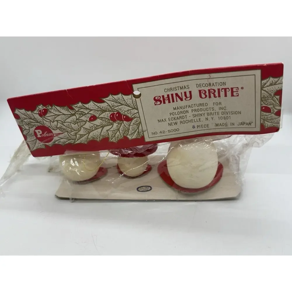 Vtg Very Rare Shiny Brite Flocked Mushroom Ornaments 3 Pc Japan Carded Christmas